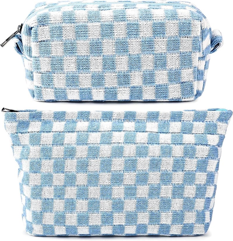 Fammart Travel Makeup Bag, Checkered Cosmetic Bag Make Up Organizer Case for Women, Small Toiletry Bag Skincare Pouch for Toiletries Accessories Brushes, 2PCS - Image 1